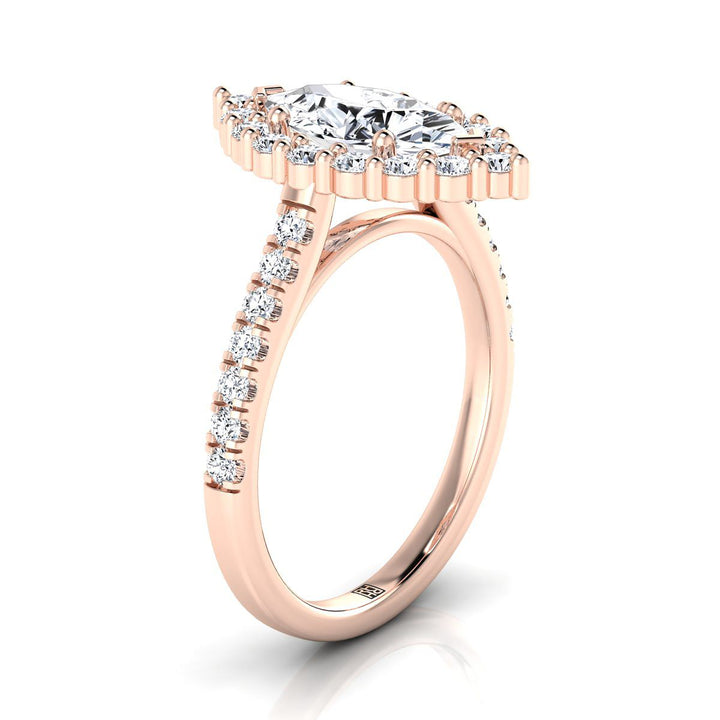 Shared Prong Halo Marquise, in 14K Rose Gold – side profile | RockHer
