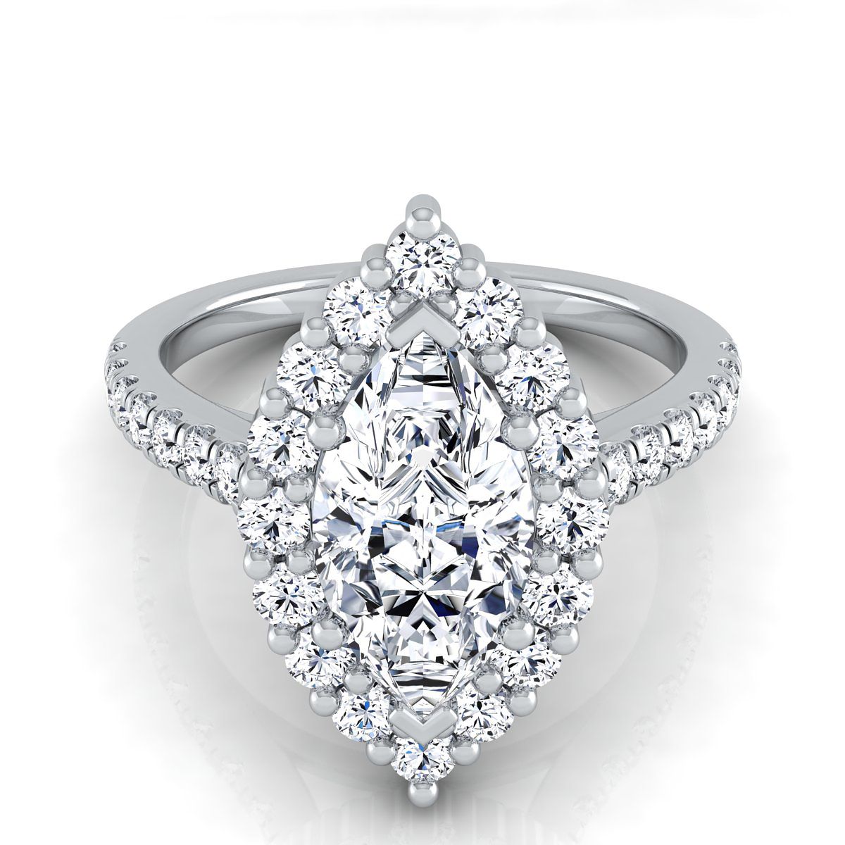 Shared Prong Halo Marquise, in 18K White Gold | RockHer