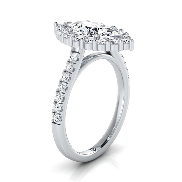 Shared Prong Halo Marquise, in 18K White Gold – side profile | RockHer