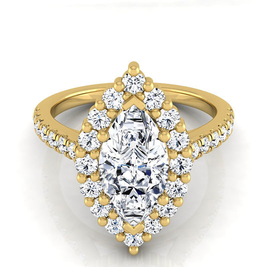 Shared Prong Halo Marquise, in 18K Yellow Gold | RockHer