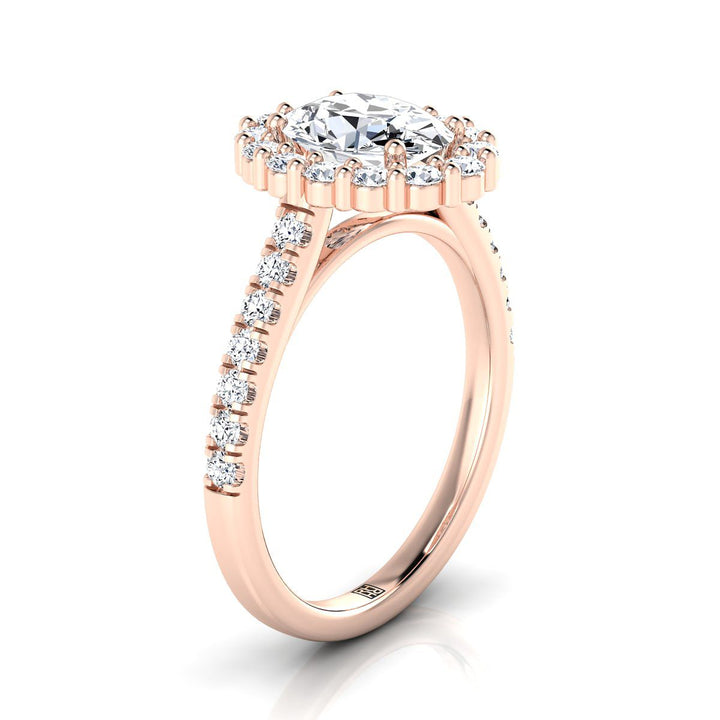 Shared Prong Halo Oval, in 14K Rose Gold – side profile | RockHer