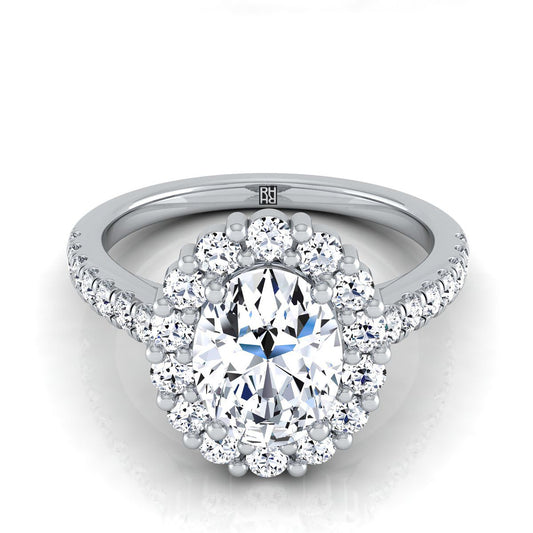 Shared Prong Halo Oval, in 18K White Gold | RockHer