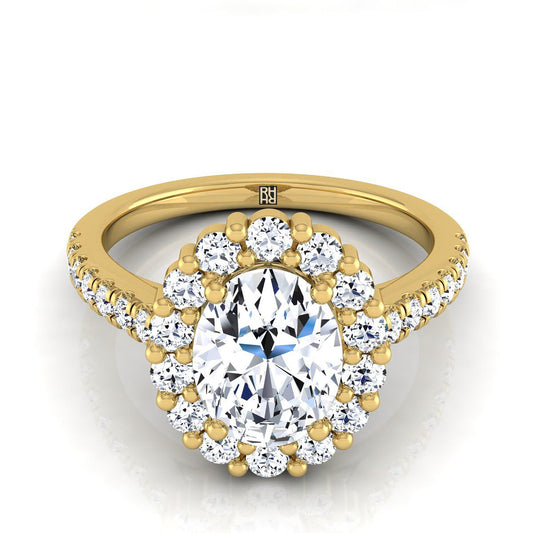 Shared Prong Halo Oval, in 18K Yellow Gold | RockHer