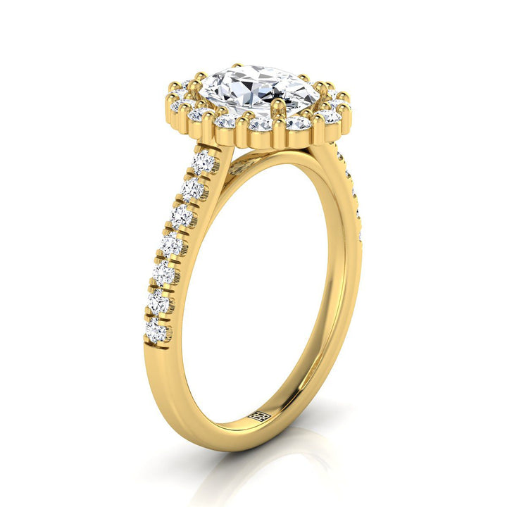 Shared Prong Halo Oval, in 18K Yellow Gold – side profile | RockHer