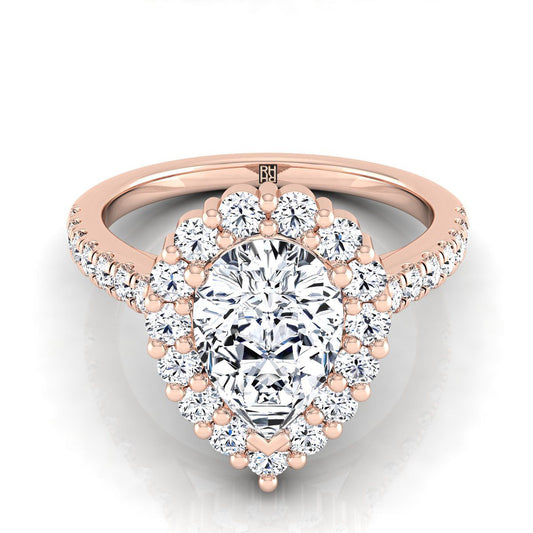 Shared Prong Halo Pear Shape, in 14K Rose Gold | RockHer
