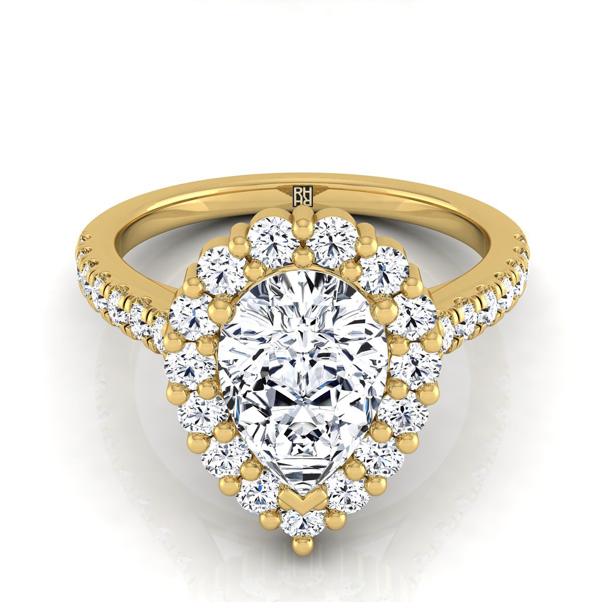 Shared Prong Halo Pear Shape, in 18K Yellow Gold | RockHer