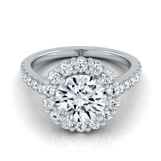 Round Brilliant, Shared Prong Halo Round, in 18K White Gold | RockHer