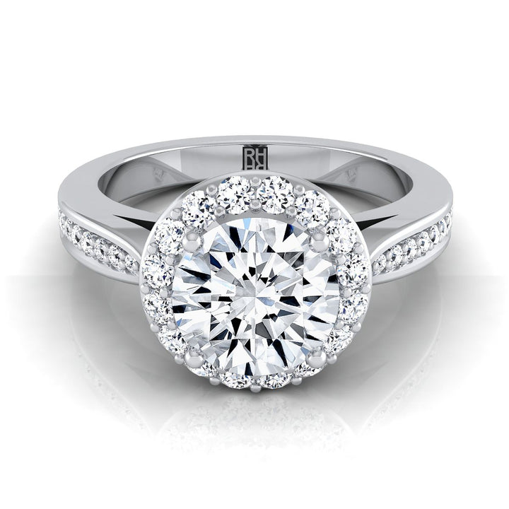 Round Brilliant, Channel Row Pavé Halo, in Platinum, prong setting – view 8 | RockHer