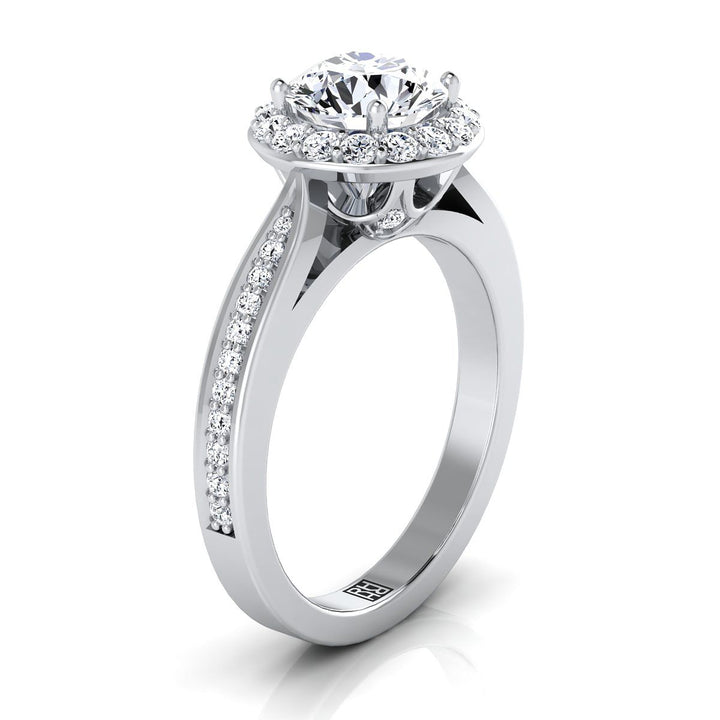Round Brilliant, Channel Row Pavé Halo, in Platinum, prong setting – view 9 | RockHer