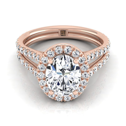 Two Row Pavé Split Shank Halo Oval, in 14K Rose Gold, pave setting | RockHer