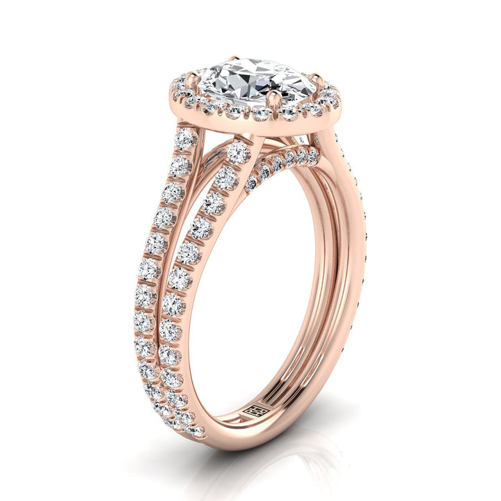 Two Row Pavé Split Shank Halo Oval, in 14K Rose Gold, pave setting – side profile | RockHer