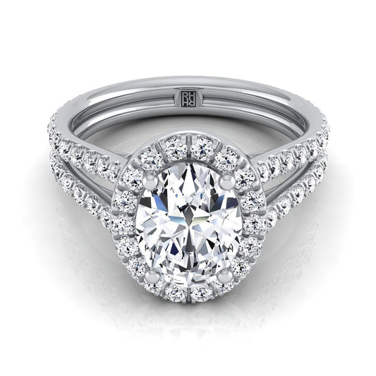 Two Row Pavé Split Shank Halo Oval, in Platinum, pave setting | RockHer