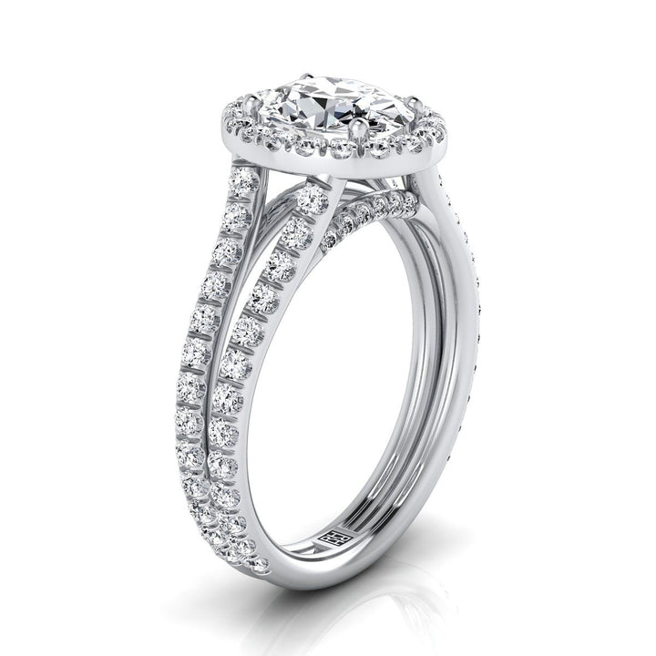 Two Row Pavé Split Shank Halo Oval, in Platinum, pave setting – side profile | RockHer
