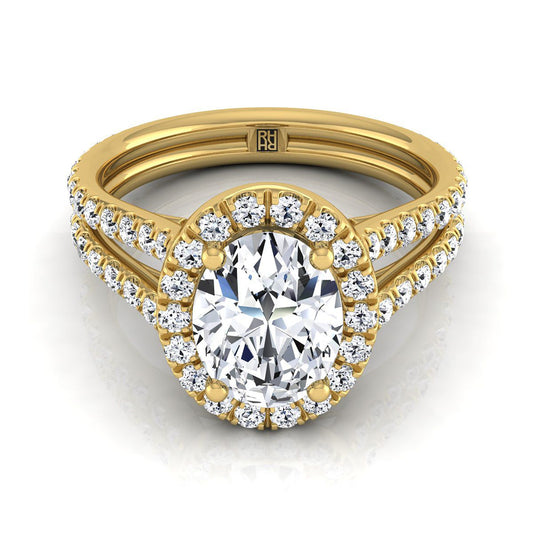 Two Row Pavé Split Shank Halo Oval, in 18K Yellow Gold, pave setting | RockHer