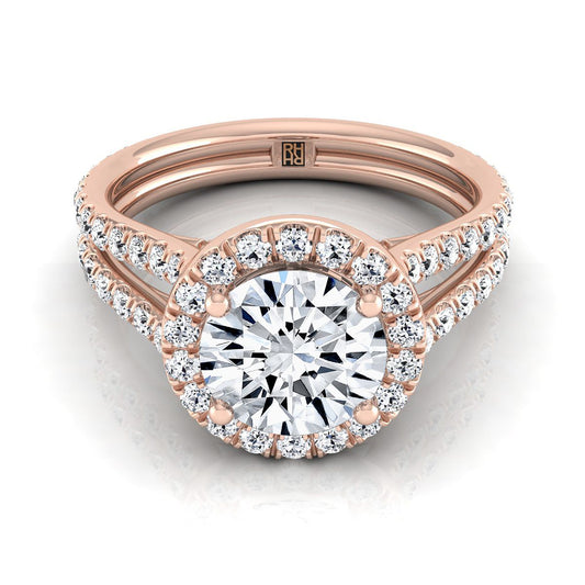 Round Brilliant, Two Row Pavé Split Shank Halo, in 14K Rose Gold, pave setting | RockHer