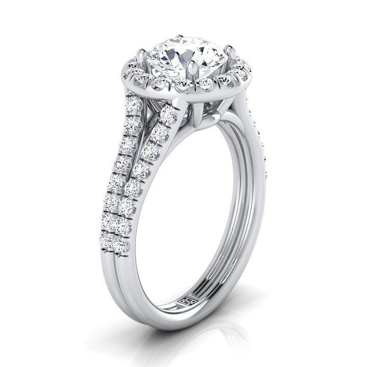 Round Brilliant, French Pavé Split Shank Halo, in Platinum, pave setting – side profile | RockHer