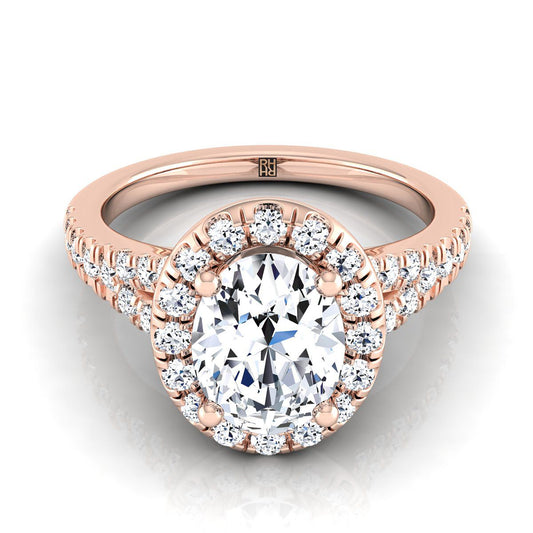 Petite Split Shank Halo Oval, in 14K Rose Gold, pave setting | RockHer
