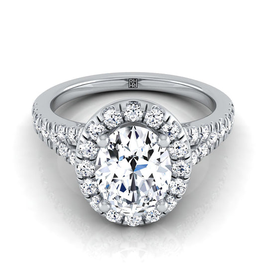 Petite Split Shank Halo Oval, in Platinum, pave setting | RockHer