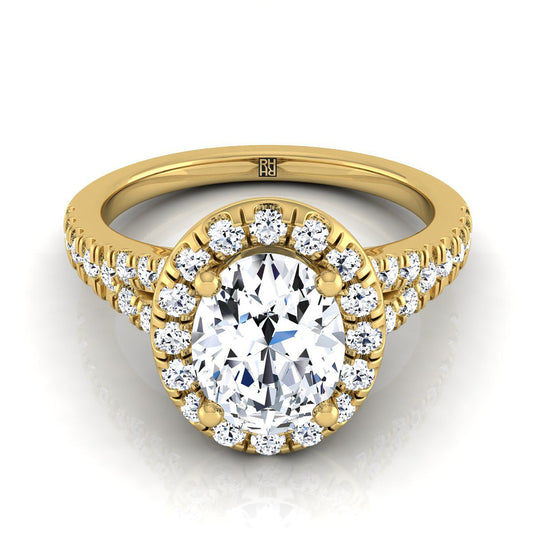 Petite Split Shank Halo Oval, in 18K Yellow Gold, pave setting | RockHer