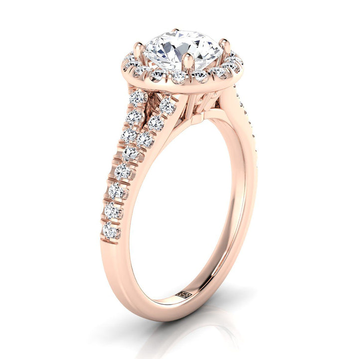 Round Brilliant, Petite Split Shank Halo, in 14K Rose Gold, pave setting – view 9 | RockHer