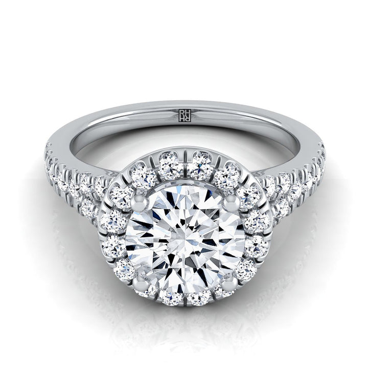 Round Brilliant, Petite Split Shank Halo, in Platinum, pave setting – view 8 | RockHer