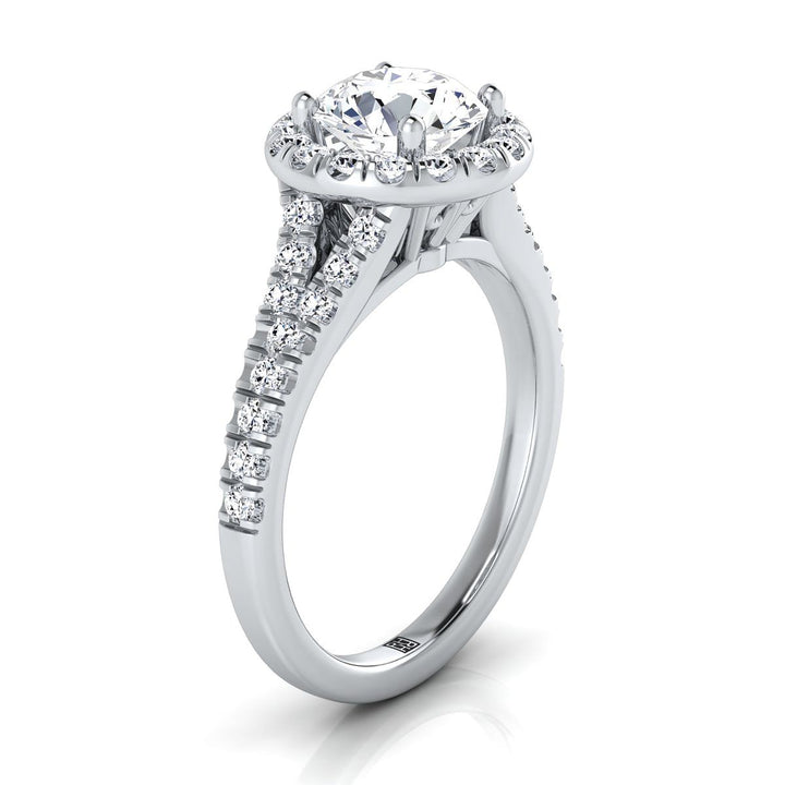 Round Brilliant, Petite Split Shank Halo, in Platinum, pave setting – view 9 | RockHer