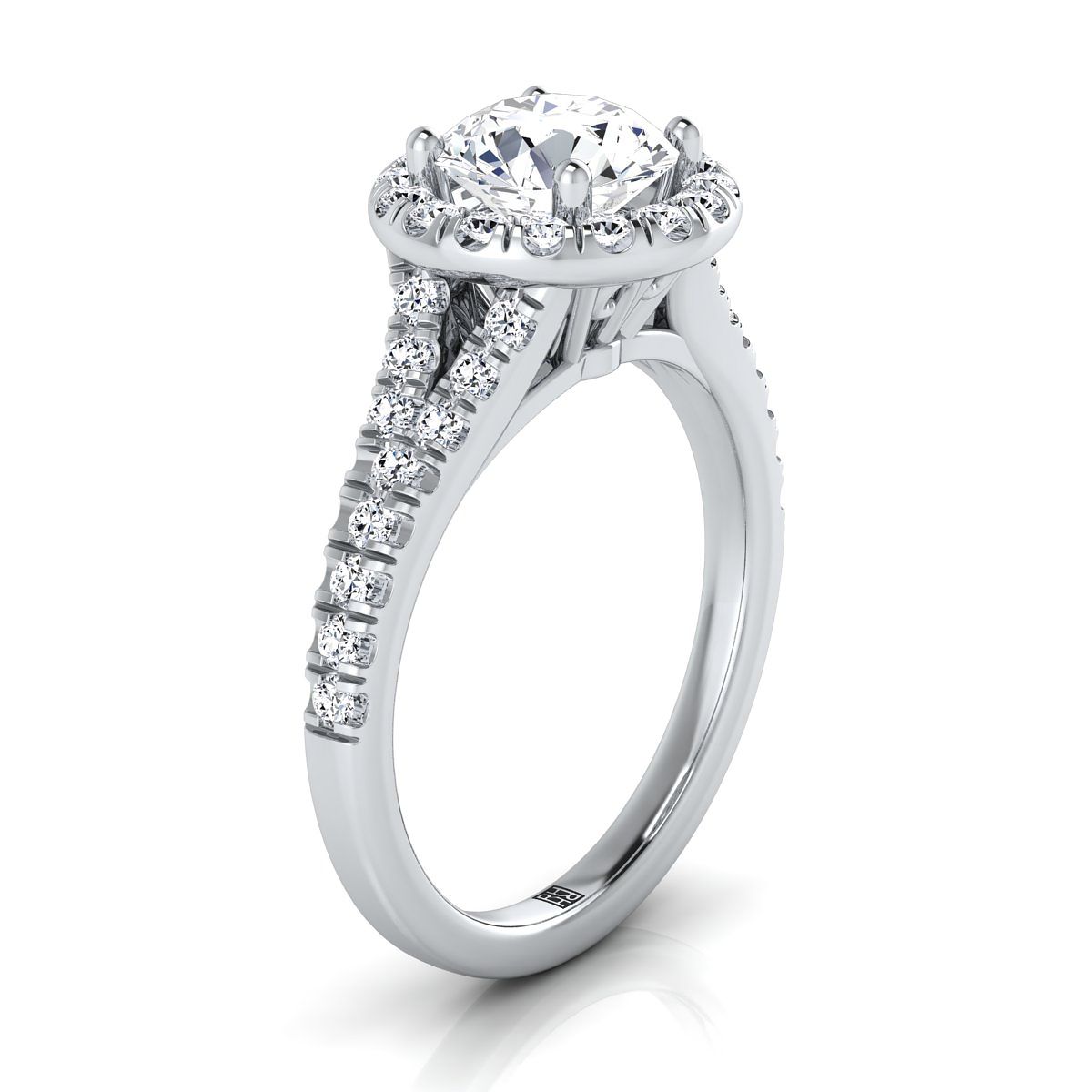 Round Brilliant, Petite Split Shank Halo, in 18K White Gold, pave setting – view 9 | RockHer