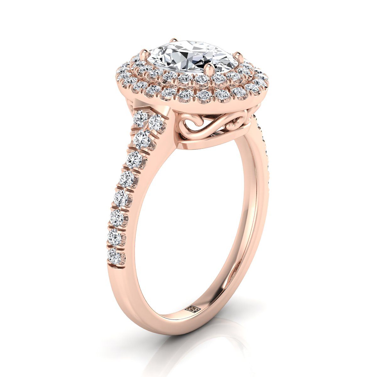 Double Scalloped Pavé Halo Oval, in 14K Rose Gold, pave setting – side profile | RockHer
