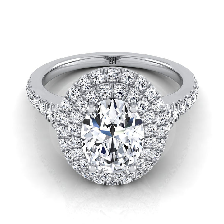 Double Scalloped Pavé Halo Oval, in 18K White Gold, pave setting – view 8 | RockHer