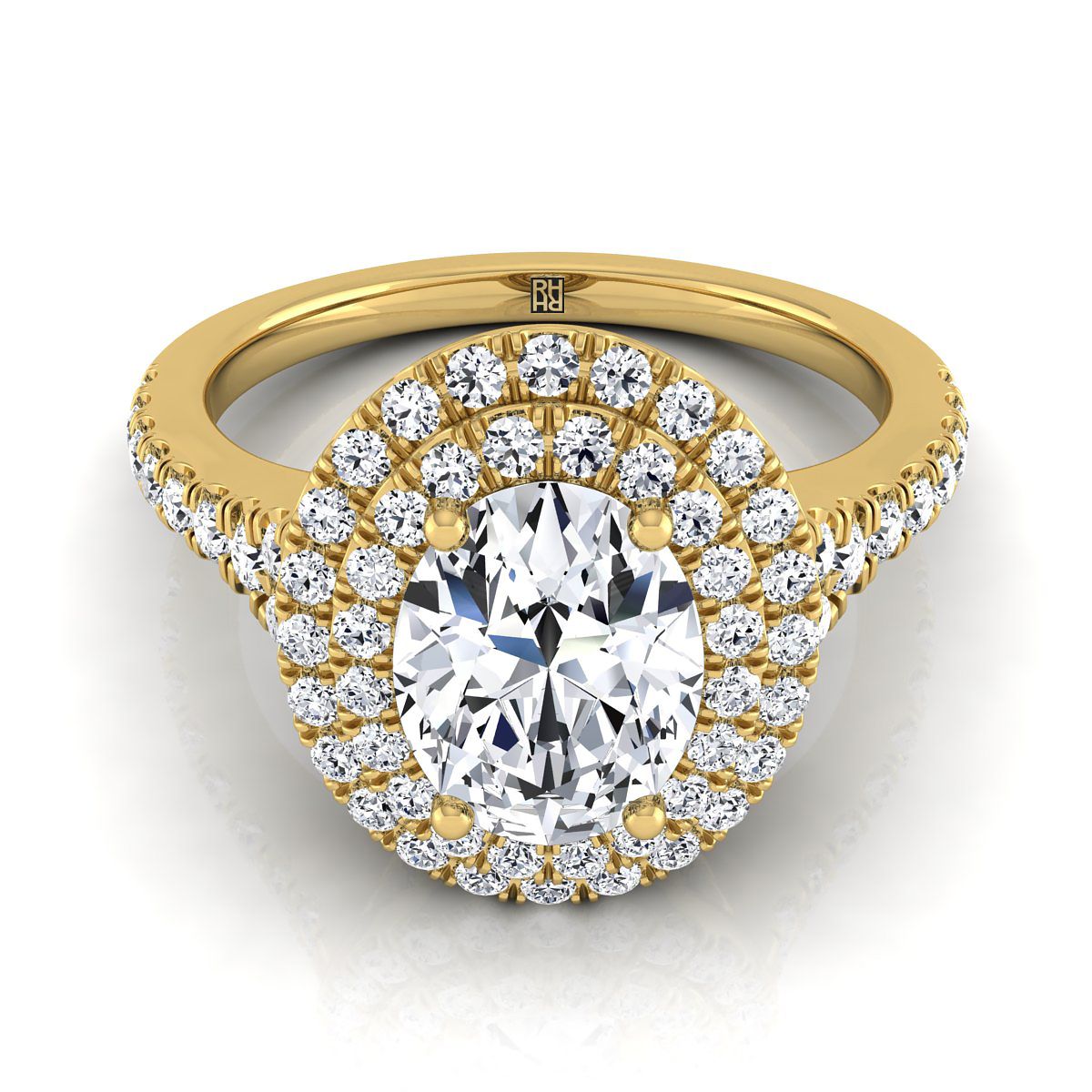 แหวนหมั้นเพชรรูปไข่แบบสองชั้นขอบหยักประดับเพชรปาเว่ทองคำเหลือง 14K - 1/2ctw