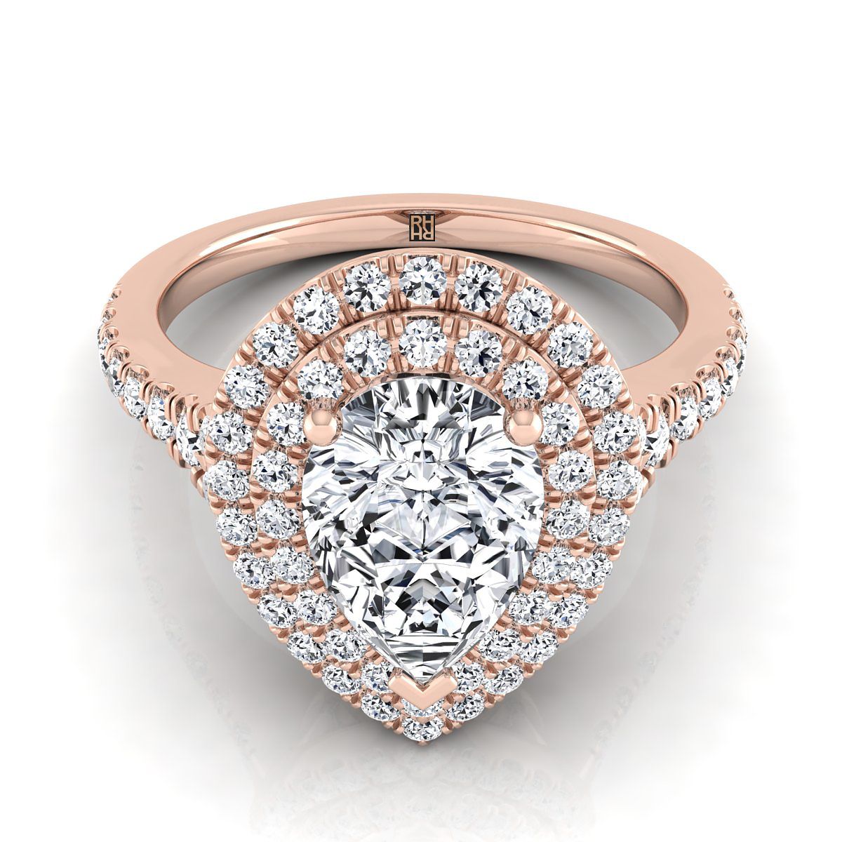Double Scalloped Pavé Halo Pear Shape, in 14K Rose Gold, pave setting | RockHer