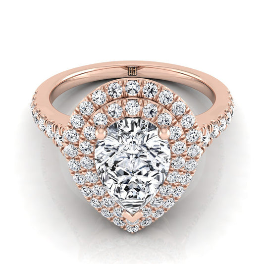 Double Scalloped Pavé Halo Pear Shape, in 14K Rose Gold, pave setting | RockHer