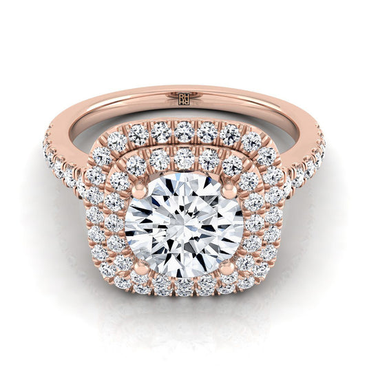 Round Brilliant, Double Scalloped Pavé Halo, in 14K Rose Gold, pave setting | RockHer