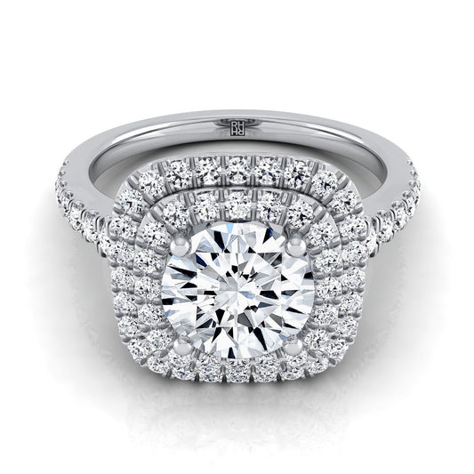 Round Brilliant, Double Scalloped Pavé Halo, in 18K White Gold, pave setting | RockHer