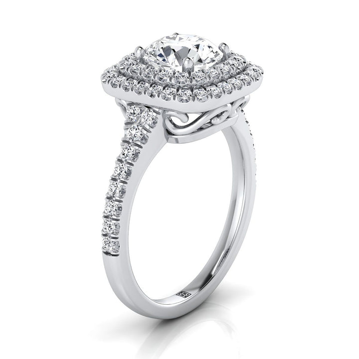 Round Brilliant, Double Scalloped Pavé Halo, in Platinum, pave setting – side profile | RockHer