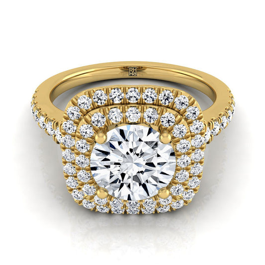 Round Brilliant, Double Scalloped Pavé Halo, in 18K Yellow Gold, pave setting | RockHer