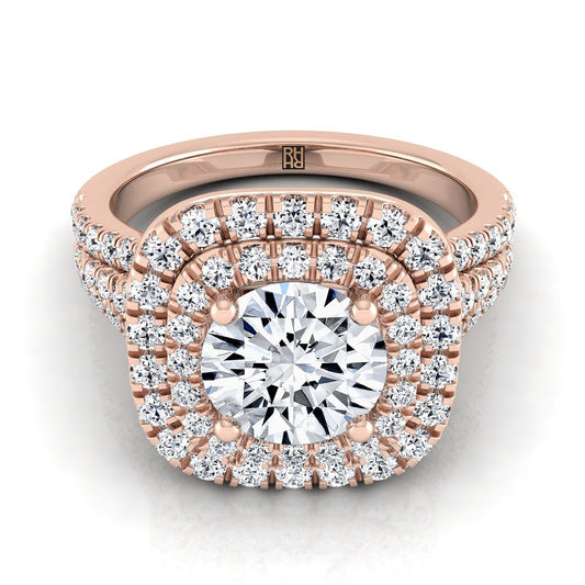 Round Brilliant, Four Row Double Halo, in 14K Rose Gold, pave setting | RockHer