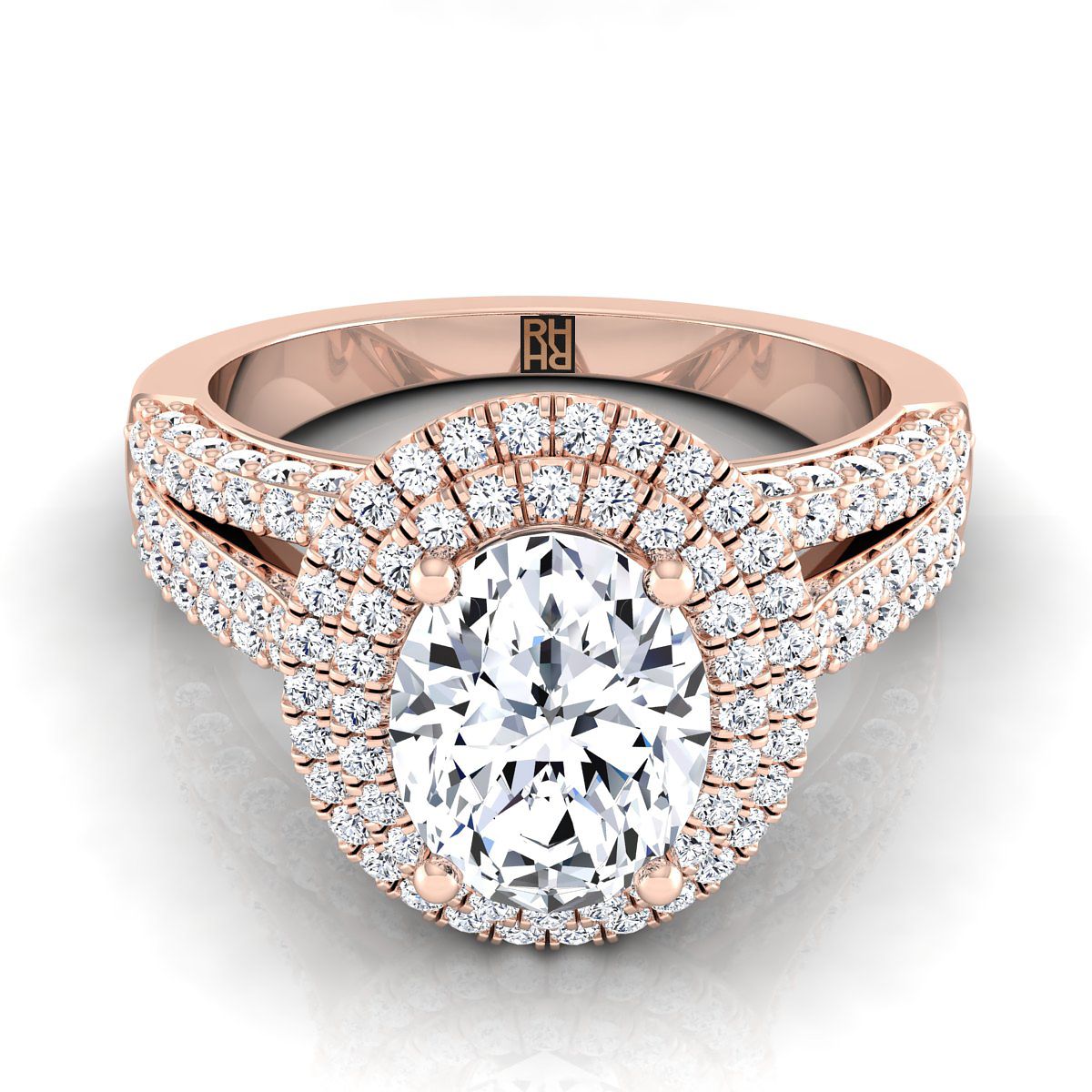 Three Tier Halo Crown Oval, in 14K Rose Gold, pave setting | RockHer