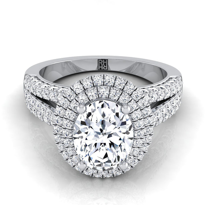 Three Tier Halo Crown Oval, in 18K White Gold, pave setting | RockHer