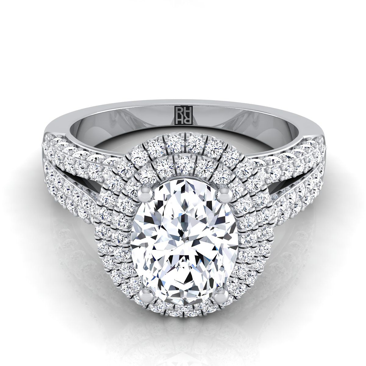 Three Tier Halo Crown Oval, in Platinum, pave setting | RockHer