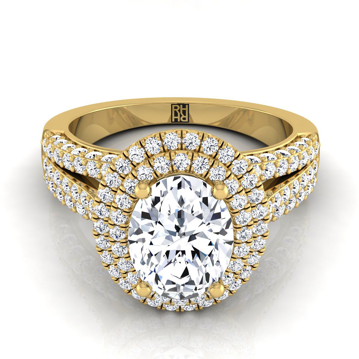 Three Tier Halo Crown Oval, in 18K Yellow Gold, pave setting | RockHer