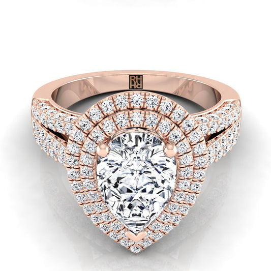 Three Tier Halo Crown Pear Shape, in 14K Rose Gold, pave setting | RockHer