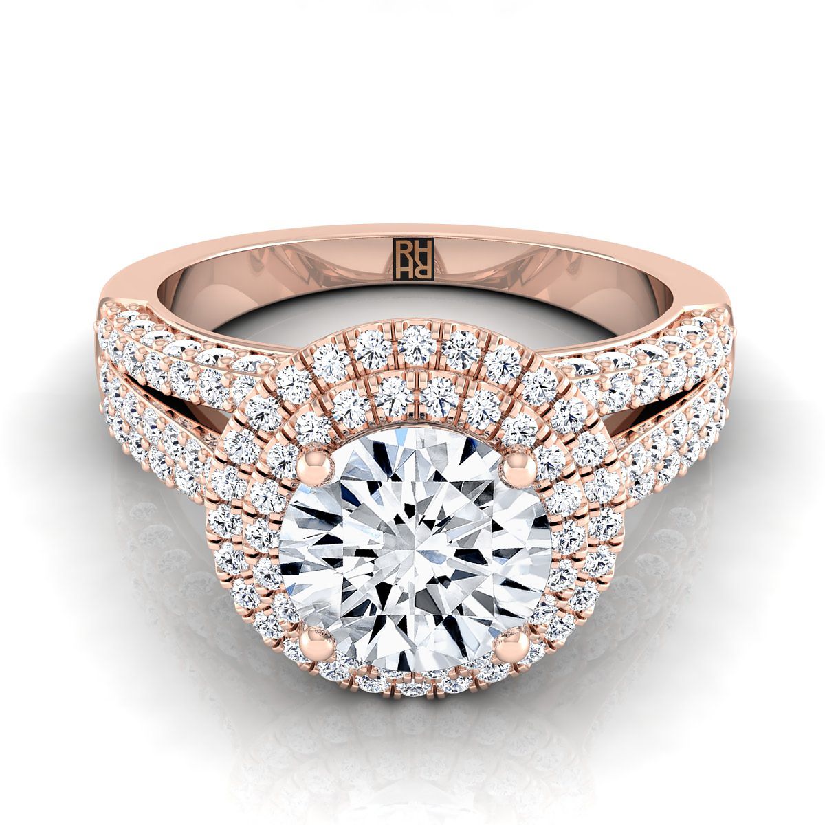 Round Brilliant, Three Tier Halo Crown, in 14K Rose Gold | RockHer