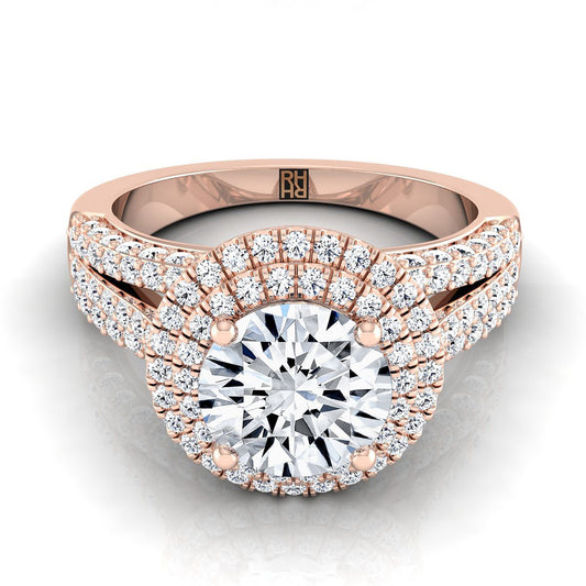 Round Brilliant, Three Tier Halo Crown, in 14K Rose Gold | RockHer