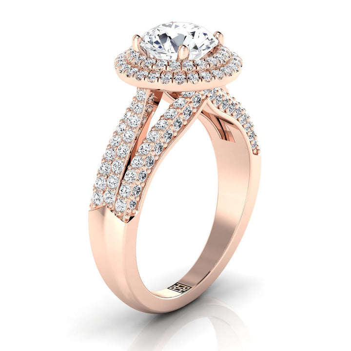 Round Brilliant, Three Tier Halo Crown, in 14K Rose Gold – side profile | RockHer