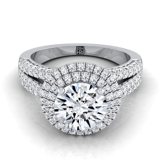 Round Brilliant, Three Tier Halo Crown, in 18K White Gold, pave setting | RockHer