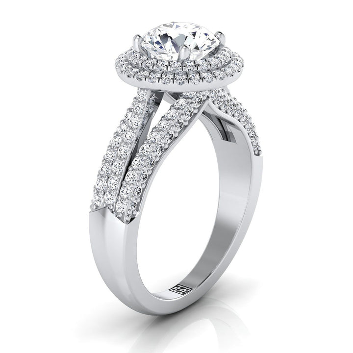 Round Brilliant, Three Tier Halo Crown, in 18K White Gold, pave setting – side profile | RockHer