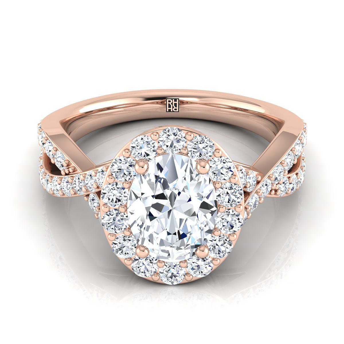 Twisted Lattice Halo Oval, in 14K Rose Gold, pave setting | RockHer
