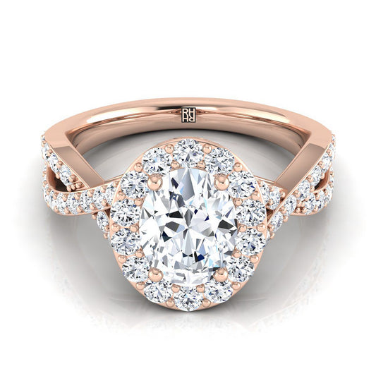 Twisted Lattice Halo Oval, in 14K Rose Gold, pave setting | RockHer