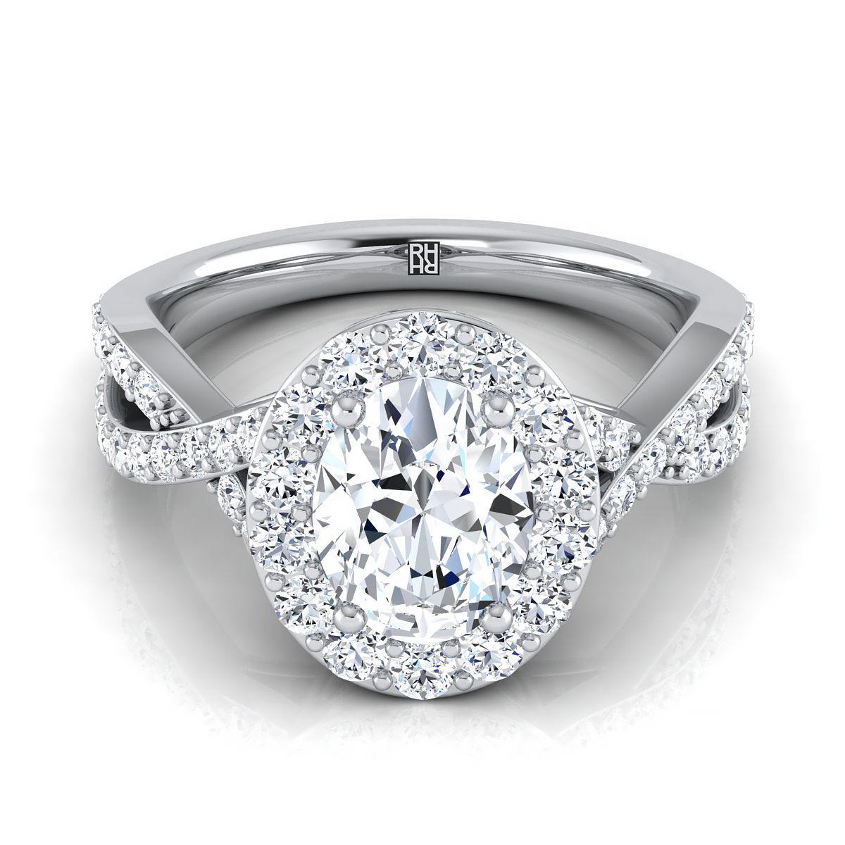 Twisted Lattice Halo Oval, in Platinum, pave setting | RockHer